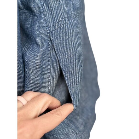 J. McLaughlin Linen Blazer Jacket Blue Denim Cinch Waist Long Sleeve Soft Size S - Picture 6 of 11